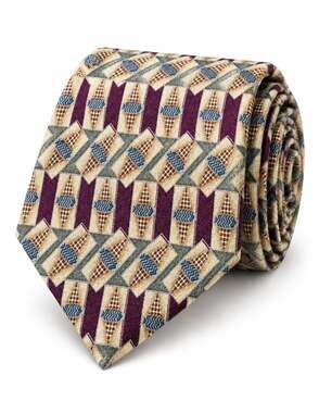 Vintage XMI Silk Tie Made USA Wide 4” Geometric Abstract Purple Gold Blue